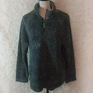 Cozy Sherpa Jacket Womens Medium Gray Quarter Zip Faux Fur High Neck Piled Teddy